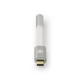 Nedis USB-Adapter | USB 2.0 | USB-C™ Stecker | 3.5 mm Buchse | 0.08 m | rund | Vergoldet | Geflochten / Nylon | Silber / Weiss | Verpackung mit Sichtf