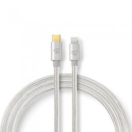 Nedis USB-Kabel | USB 2.0 | Apple Lightning 8-Pin | USB-C™ Stecker | 480 Mbps | Vergoldet | 2.00 m | rund | Geflochten / Nylon | Aluminium | Verpackun