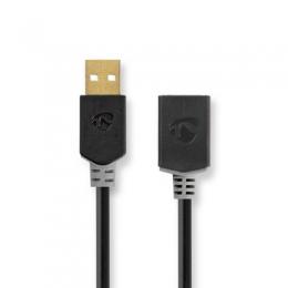 Nedis USB-Kabel | USB 2.0 | USB-A Stecker | USB-A Buchse | 480 Mbps | Vergoldet | 2.00 m | rund | PVC | Anthrazit | Verpackung mit Sichtfenster