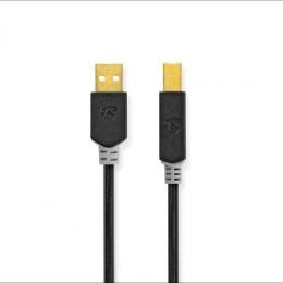 Nedis USB-Kabel | USB 2.0 | USB-A Stecker | USB-B Stecker | 480 Mbps | Vergoldet | 3.00 m | rund | PVC | Anthrazit | Verpackung mit Sichtfenster