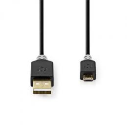 Nedis USB-Kabel | USB 2.0 | USB-A Stecker | USB Micro-B Stecker | 480 Mbps | Vergoldet | 1.00 m | rund | PVC | Anthrazit | Verpackung mit Sichtfenster