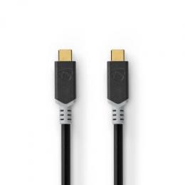 Nedis USB-Kabel | USB 3.2 Gen 2x2 | USB-C™ Stecker | USB-C™ Stecker | 4K@60Hz | 20 Gbps | Vergoldet | 2.00 m | rund | PVC | Silber | Verpackung mit Si