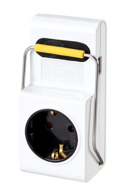 Netzadapter Schutzkontakt auf Schutzkontakt + 1 x USB mit Halteklammer