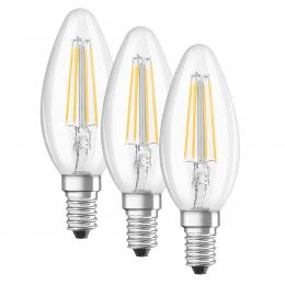 OSRAM 3er-Set LED PROMO 4-W-Filament-LED-Kerzenlampe E14, warmweiß, klar