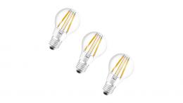 Osram LED Base Classic A 100 Filament, 11 W, 1521 lm, E27, warmweiß, klar, 3-er Pack