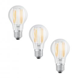 Osram LED Base Classic A 75 Filament, 7.5W, 1055 lm, E27, warmweiß, klar, 3-er Pack