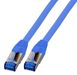 Patchkabel RJ45, S/FTP, Cat.6A, Cat.7 Rohkabel, 0,25m, blau