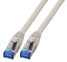 Patchkabel RJ45, S/FTP, Cat.6A, Cat.7 Rohkabel, 0,5m, grau