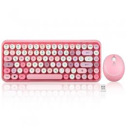 Perixx PERIDUO-713 DE, Mini Tastatur und Maus Set, Retro Vintage Design, rosa