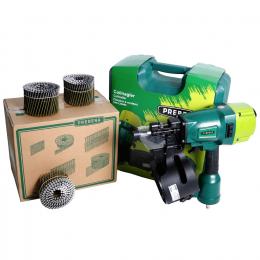 Prebena 8XR-CNW90 Coilnagler Druckluftnagler im Transportkoffer + Prebena CNW31/90BKRI Coilnägel Ringschaft 3600 Stück