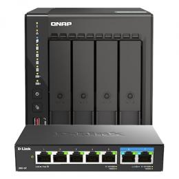 QNAP TS-453E-8G inkl. D-Link DMS-107 Bundle mit 4-Bay NAS und 7-Port Netzwerk-Switch