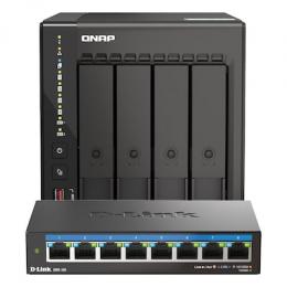QNAP TS-453E-8G inkl. D-Link DMS-108 Bundle mit 4-Bay NAS und 8-Port Netzwerk-Switch