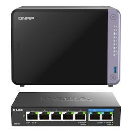 QNAP TS-632X-4G inkl. D-Link DMS-107 Bundle mit 6-Bay NAS und 7-Port Netzwerk-Switch