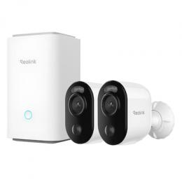 Reolink Argus Series B310 Kamera 2er Set mit Hub 3MP (2304x1296), WLAN, 6000 mAh Akku, IP65 Wetterschutz, Nachtsicht in Farbe