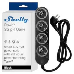 Shelly Power Strip 4 Gen4 schwarz - 4-fach Steckdosenleiste, WiFi, Bluetooth, Zigbee, Matter, HomeKit, Alexa / bis zu 12 A pro Steckdose (insgesamt 16