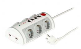 Socket Strip 6 x Schuko with Surge Prot., 2 x USB, 2 x RJ45, 2 x RJ11, Switch