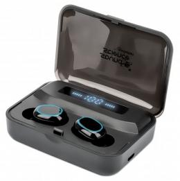 Sound Science True Wireless In-Ear-Kopfhrer MANHATTAN Bluetooth 5.0, Mikrofon, Bedienelemente, Ladecase mit Powerbank-Funktion und Akku-Zifferndisplay, schwarz