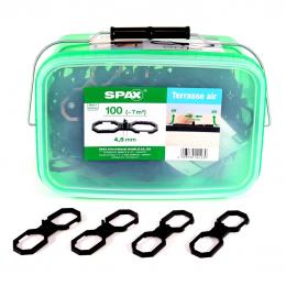SPAX Terasse Air Abstandshalter 4,5 mm Belüftung für Holzdielen Terasse L 100 Stück in Henkelbox ( 5009422545009 )