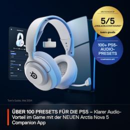 SteelSeries Arctis Nova 5P White kabelloses Gaming Headset für PC, Switch, PlayStation und Mobilgeräte, ClearCast 2.X Mikrofon, 60 Stunden Akkulaufzei