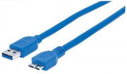 SuperSpeed USB Micro-B Anschlusskabel MANHATTAN USB 3.2 Gen 1, Typ A-Stecker - Micro-B-Stecker, 5 Gbit/s, 3 m, blau