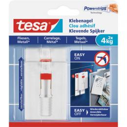 tesa Klebenagel, 2 Stck, fr Fliesen und Metall, bis zu 4kg pro Nagel, verstellbar, wei