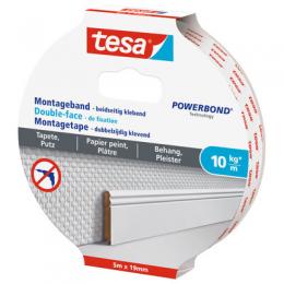 tesa Montageband, 5m x 19mm, fr Tapeten und Putz, bis zu 10kg/m, wei