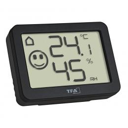 TFA Thermo-Hygrometer mit Smiley-Klimakomfortanzeige, Raumtemperatur, Luftfeuchte (rH), schwarz