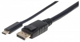 USB-C auf DisplayPort-Adapterkabel MANHATTAN Konvertiert das DP Alt Mode-Signal in ein DisplayPort 4K@60Hz-Ausgangssignal, 1 m, schwarz