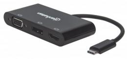 USB-C auf Multiport A/V-Konverter – MST-Hub MANHATTAN USB-C Stecker auf HDMI-, DP- und VGA-Buchsen Modi Gespiegelt, Erweitert und Videowand untersttzt, 4K@60Hz auf DP-Port, 4K@30Hz auf HDMI-Port, 1