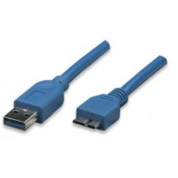 USB3.0 Anschlusskabel Stecker Typ A - Stecker Micro B, Blau 1 m