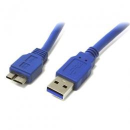 USB3.0 Flachkabel Stecker Typ A - Stecker Micro B, Blau 1 m, Flachkabel