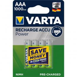 VARTA 4er-Set NiMH-Micro-Akku RECHARGE ACCU Power 1000 mAh, AAA, HR03