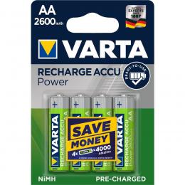 VARTA 4er-Set NiMH-Mignon-Akku RECHARGE ACCU Power 2600 mAh, AA, HR6