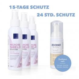 Zoono Desinfektions Set 3x Z-71 Micobe Shield Flächendesinfektionsmittel 120 ml + 1x Handdesinfektion 50 ml ( Zertifiziert nach PAS 2424 / EN13697 / EN1276 / EN1650 )